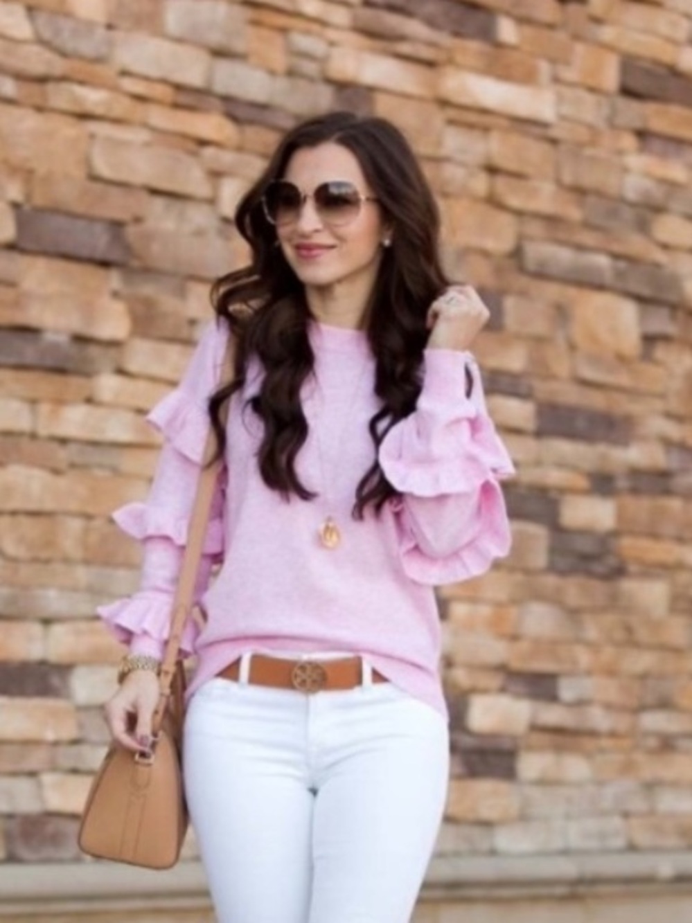 J. Crew Wool Blend Light Pink Ruffle Sleeve Sweater M